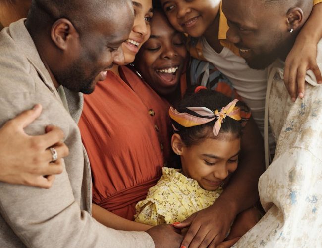 family gathering for a group hug